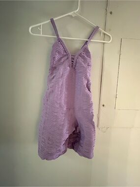 Lilac and pink Textured Spaghetti Strap Romper